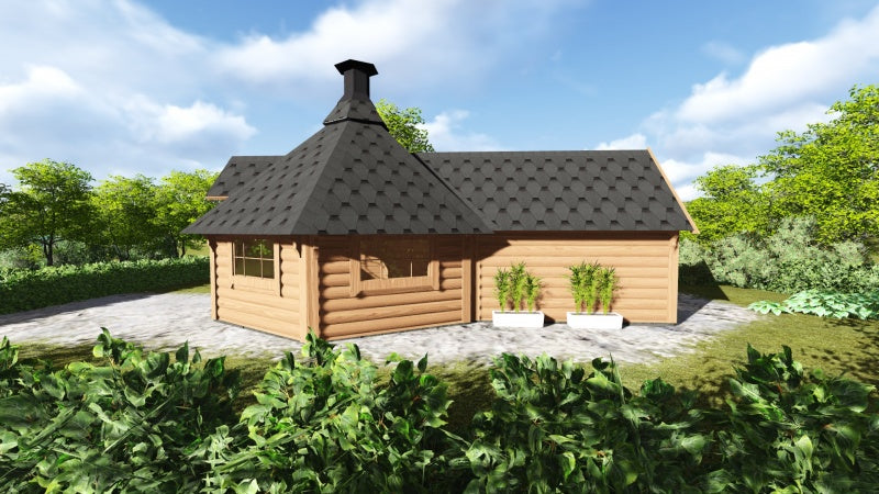 Grill-Kota mit Sauna-Anbau